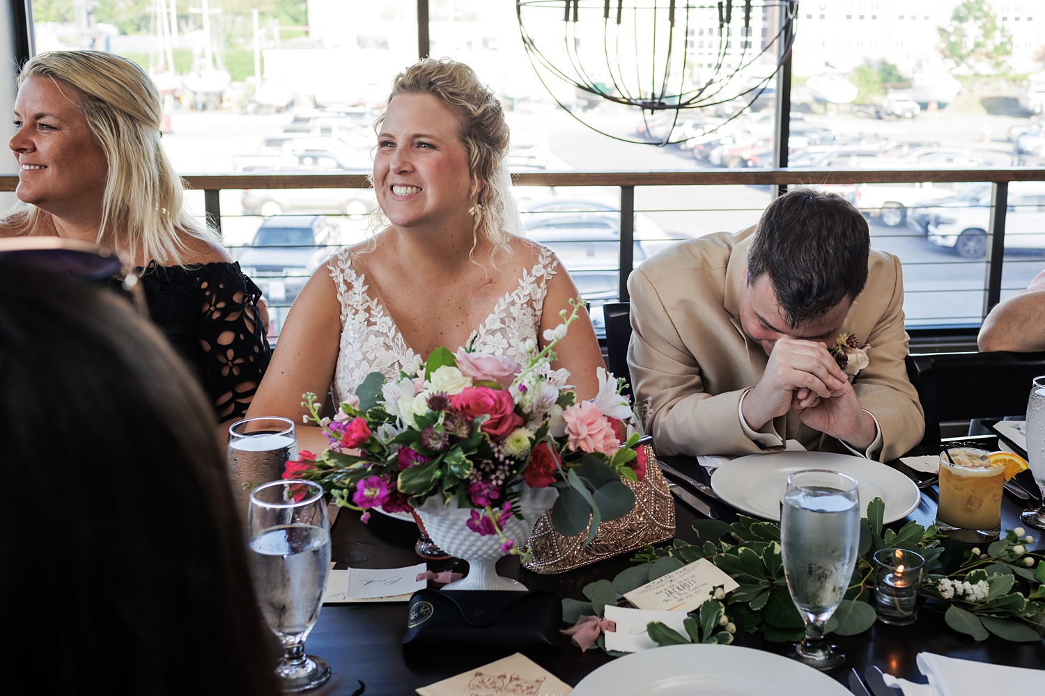 Laughter during the wedding day toasts