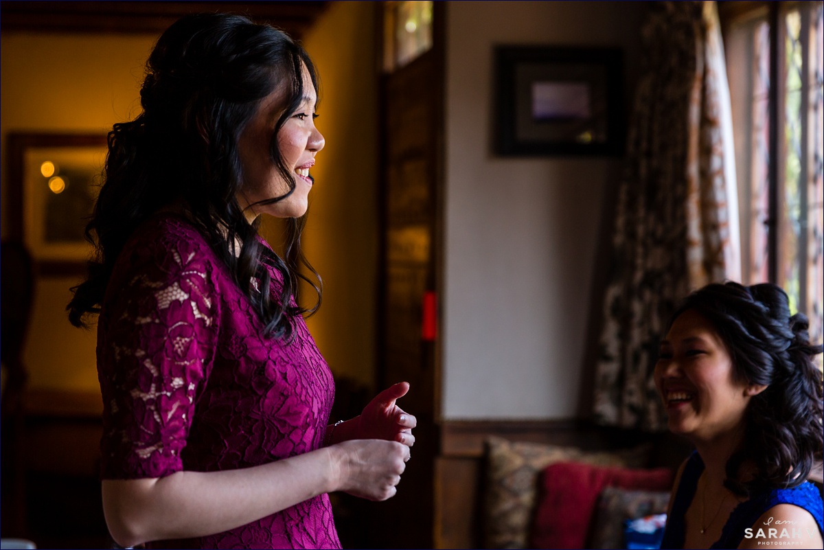 The bride's sister gets ready at the Inn at Castle Hill wedding venue