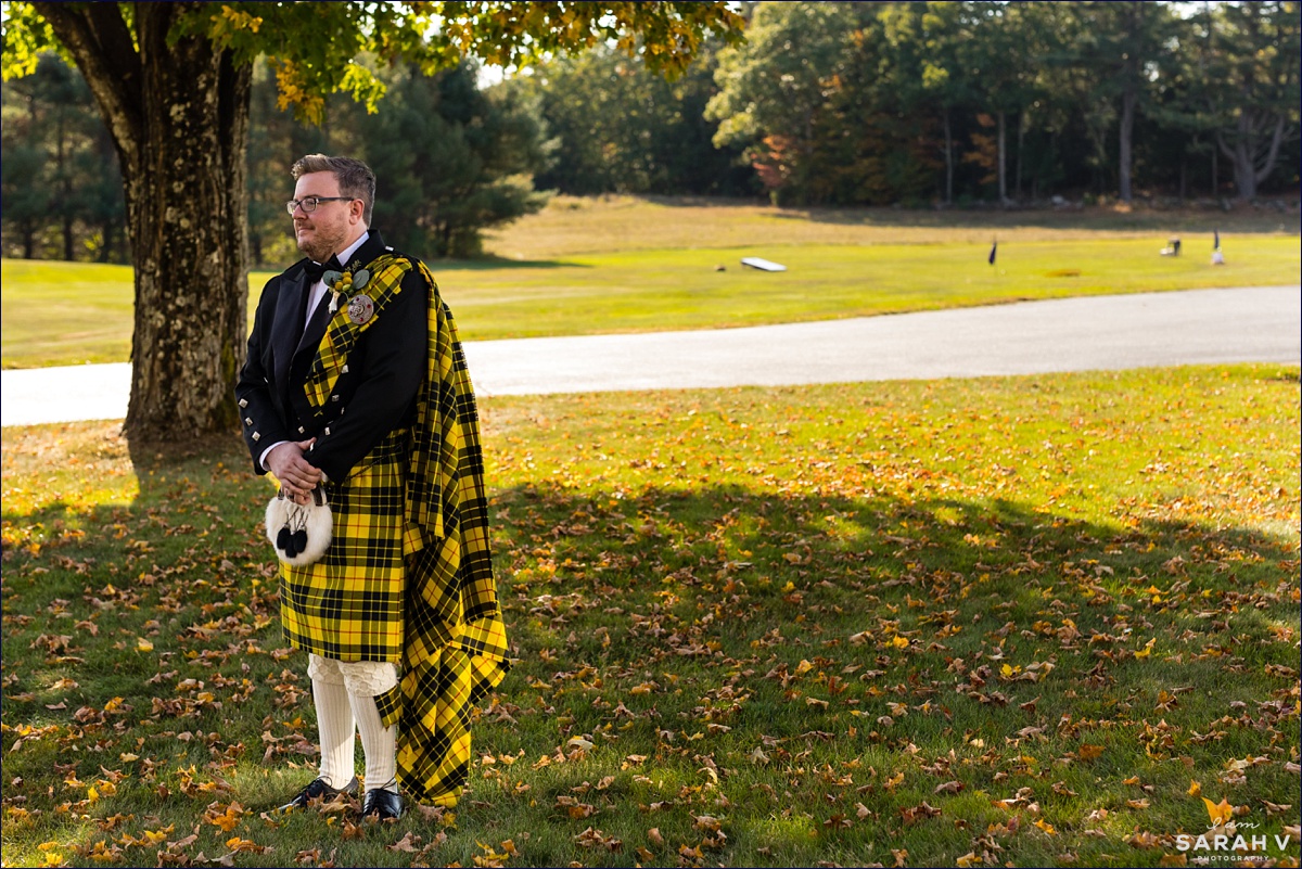 William Allen Farm wedding the groom awaits the start of the first look while in his kilt