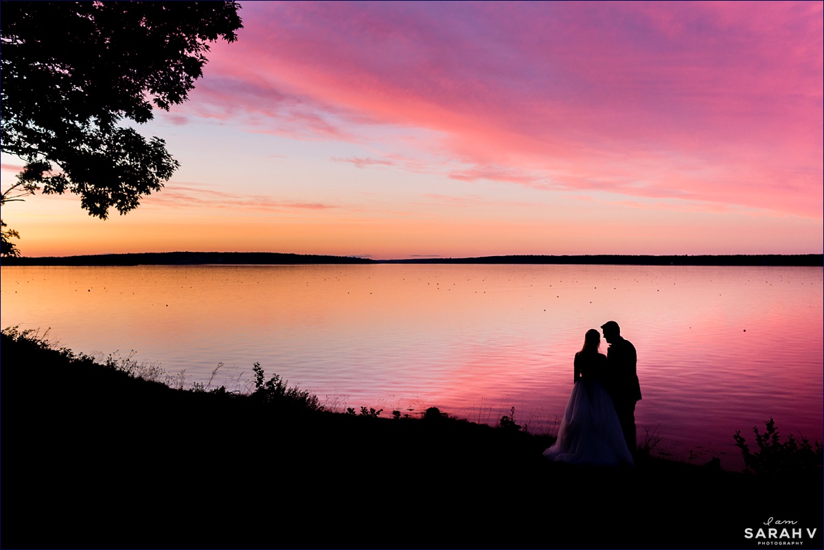 Pot & Kettle Club wedding hosts the bride and groom in front of a gorgeous Maine Wedding Day sunset in northern Maine