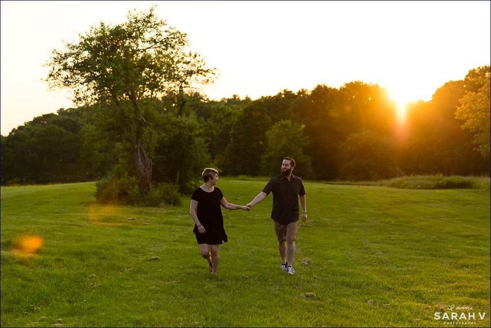 New Hampshire Wedding Photographers Wagon Hill Farm Durham NH Dover Outdoor Engagement Session NH sunset over the field