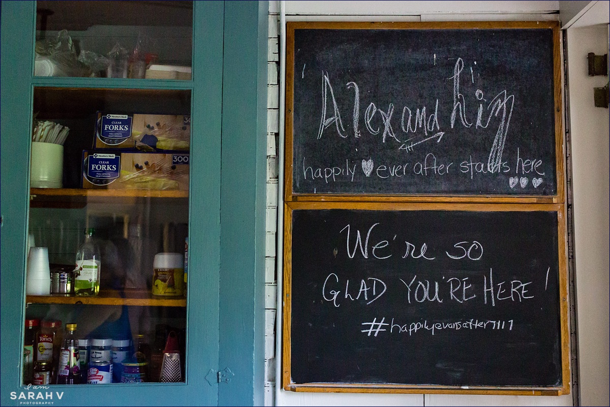 Welcome greeting on the chalkboard in the main Farmhouse in Tamworth New Hampshire