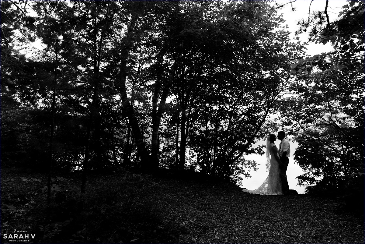 The Preserve New Hampshire Wedding Photographer NH Mt. Chocorua in Tamworth Lake Woods Greenery Bride and Groom at the Lake with the Mountains silhouette