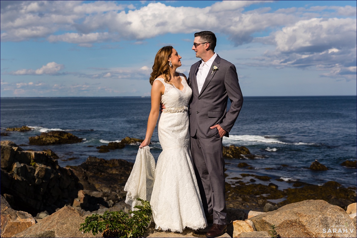 Ogunquit Maine Elopement the bride and groom hold each other quietly in the sunny day of their elopement