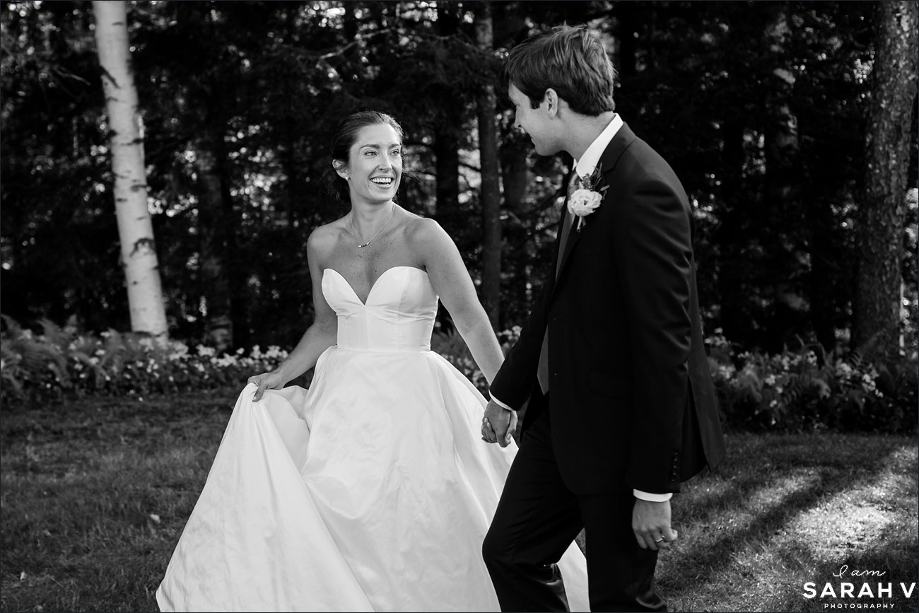 New Hampshire Wedding Jaffrey Meetinghouse the bride and groom walk back to greet guests
