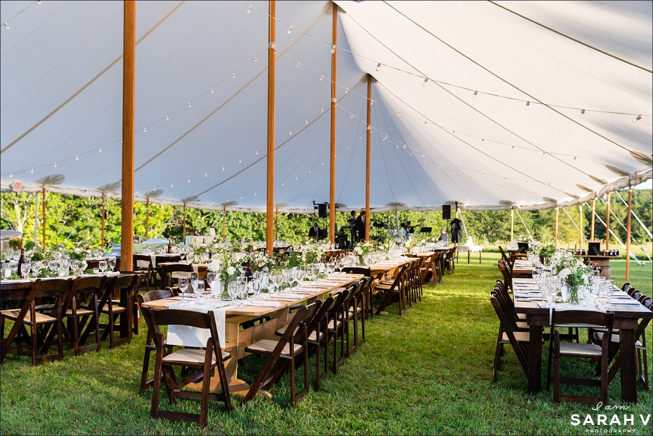 The Sperry Tent set up on the farm's property for the wedding guests to party at the NH wedding reception