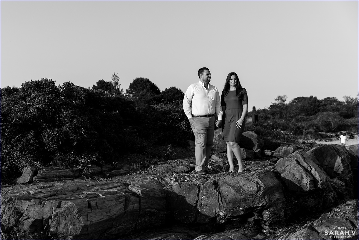 Kettle Cove engagement session with the couple out on the rocks together