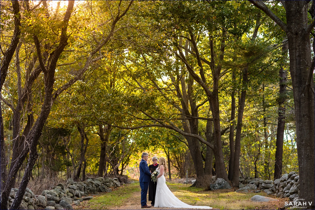 New Hampshire Elopement in Odiorne Point Park where the bride and groom have their ceremony under the canopy of trees