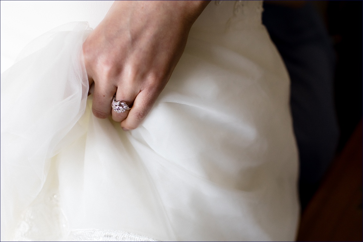 The bride's ring as she gets ready to head to her intimate wedding ceremony