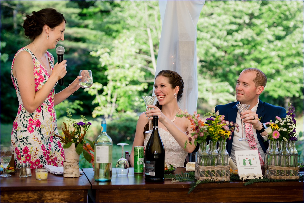 The maid of honor gives a toast about the newlyweds during their Tamworth NH wedding reception