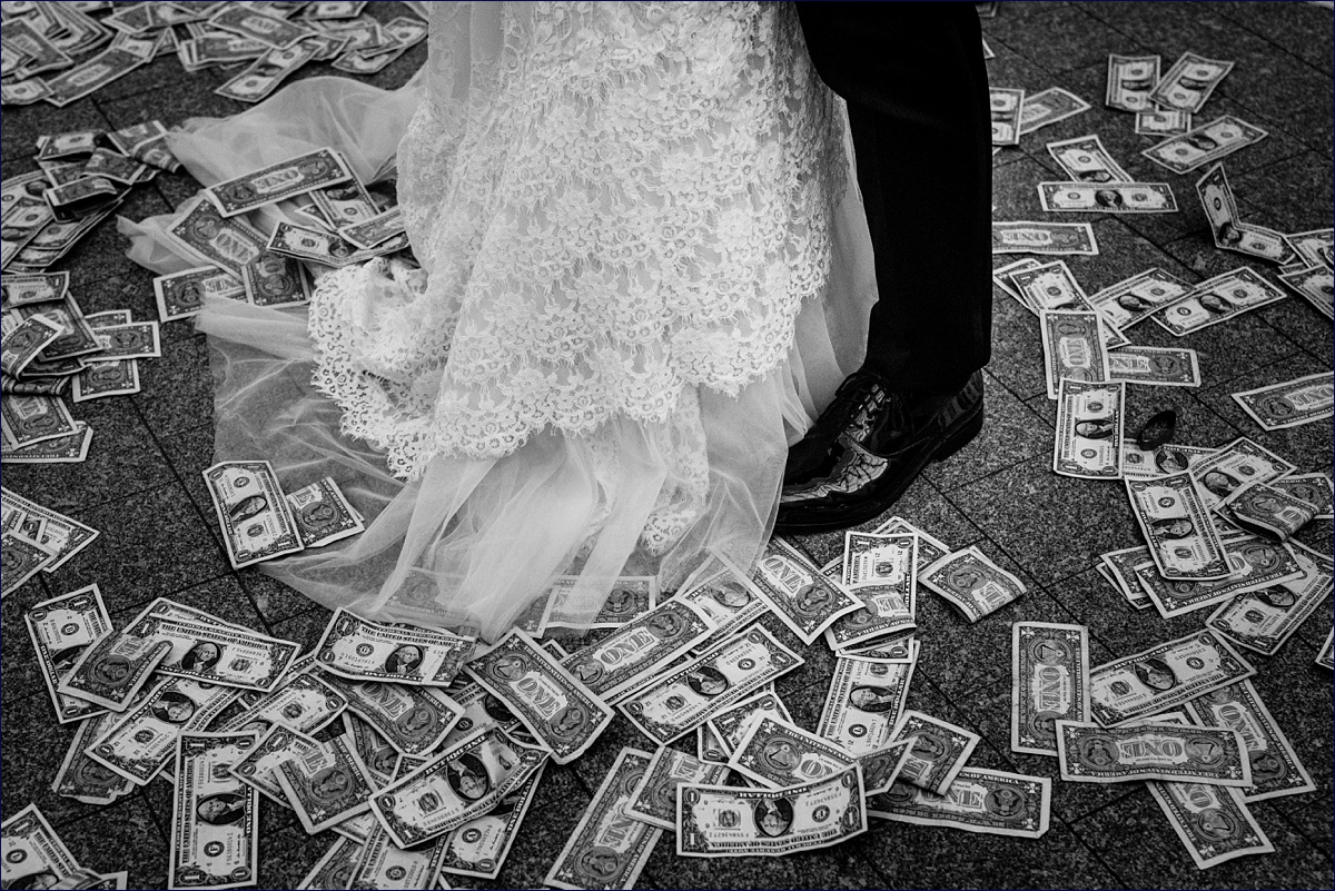 Greek Orthodox Wedding in Massachusetts the newlyweds are celebrated with money during their first dance at the reception