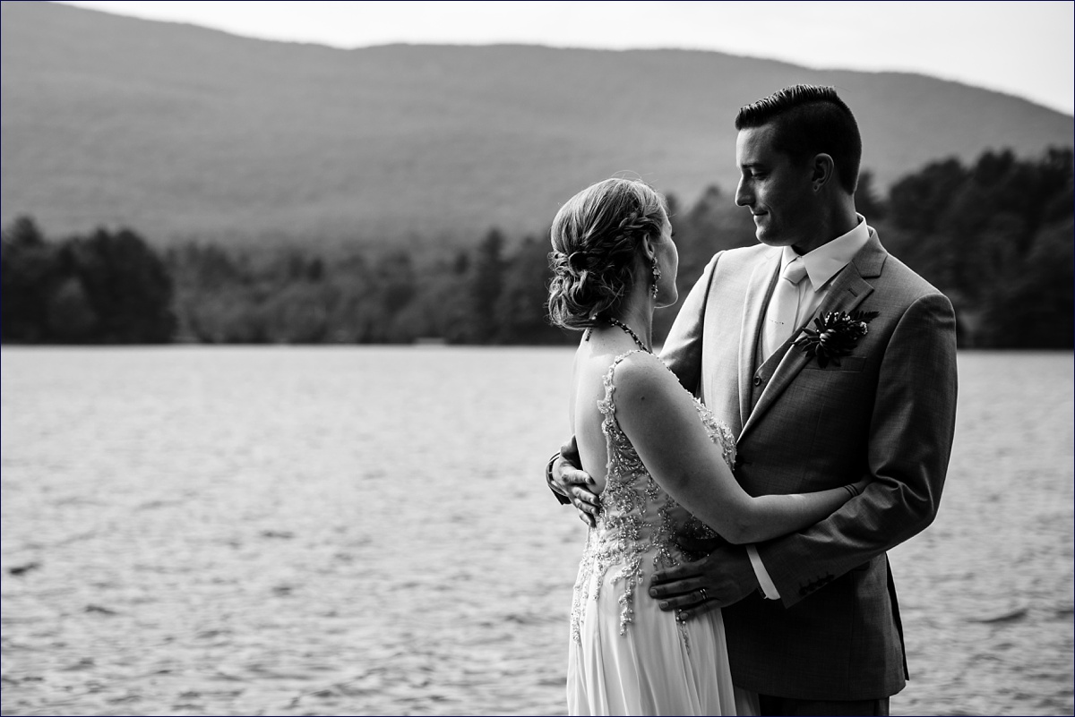 Camp wedding in New Hampshire Mt Monadnock serves as a backdrop for the newlyweds