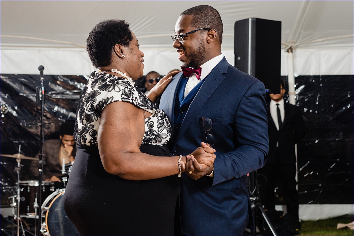 The groom and his mom dance at his reception