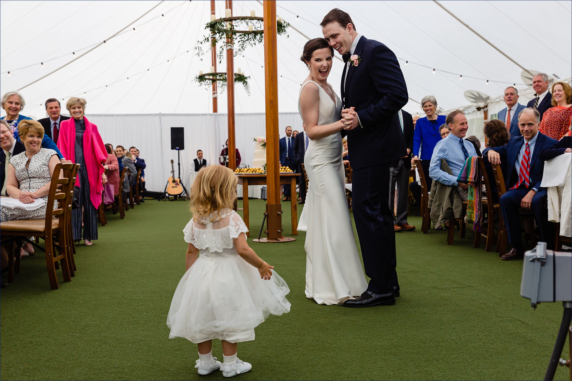 The flower girl wants to join the first dance with the bride and groom at Hardy Farm