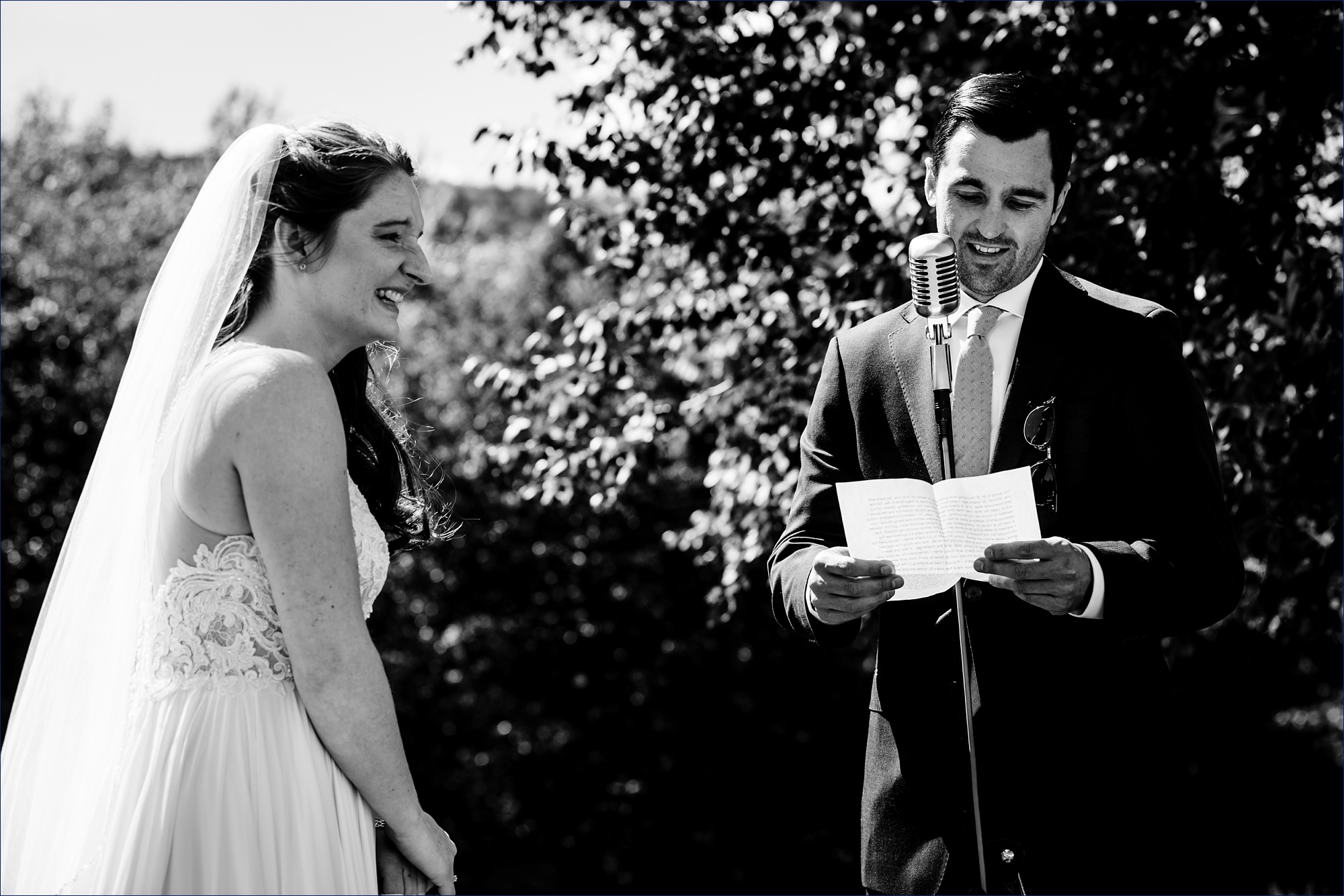 The groom reads his vows to the bride at Kitz Farm