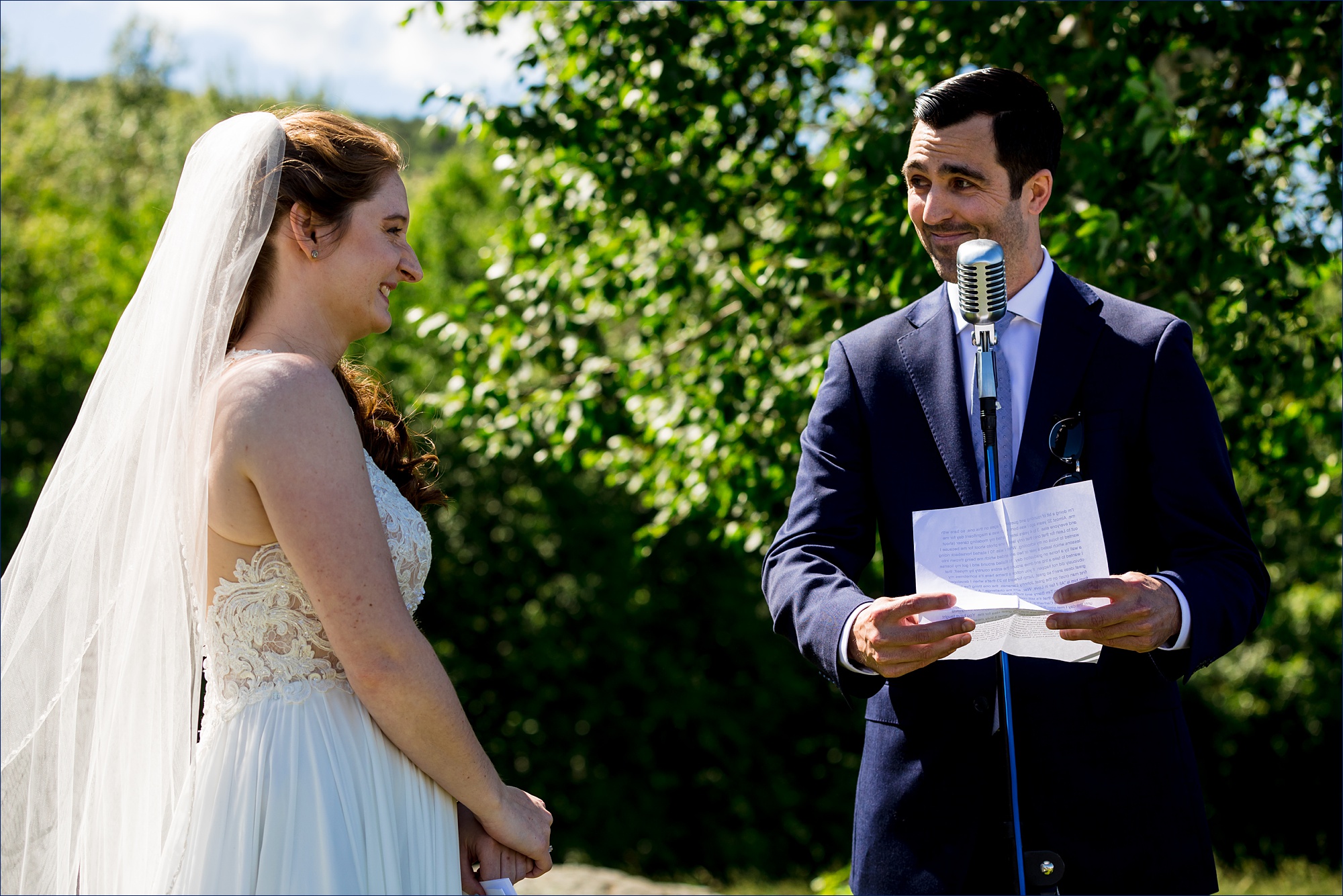 The groom smiles warmly at the bride at their Strafford NH wedding