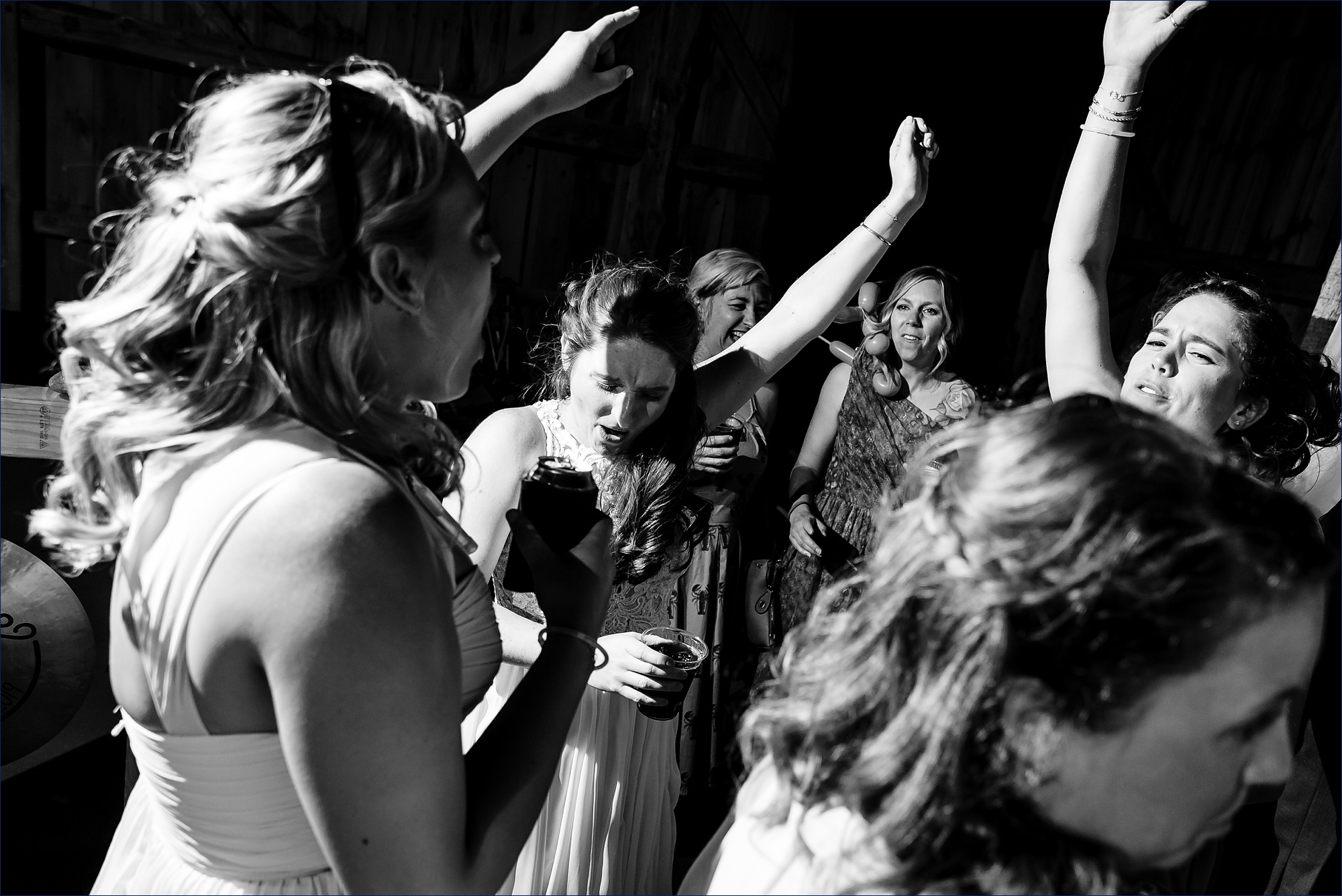 Guests sing and dance at the wedding reception in New Hampshire
