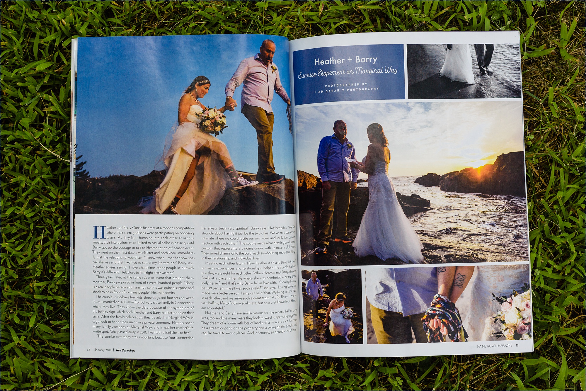 Ogunquit Maine Elopement Photographer gets published in Maine Women Magazine for the Marginal Way sunrise elopement