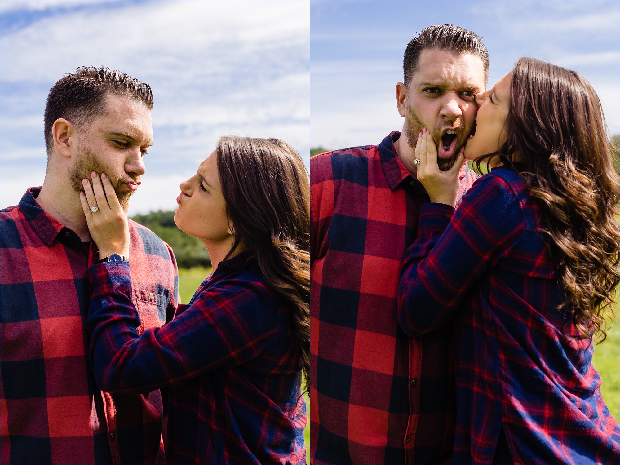 A face squeeze and bite from a fun and excited couple in Dover NH