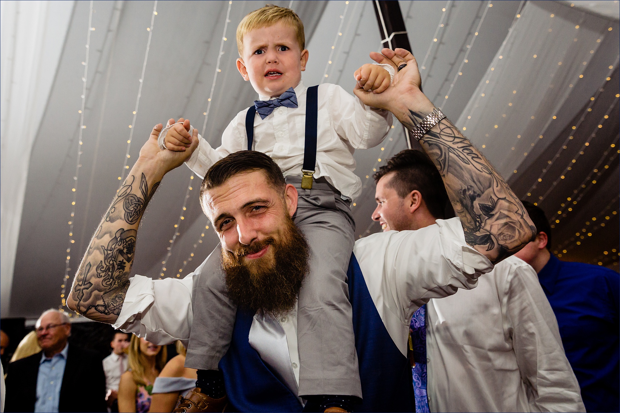 The groom's son isn't too pumped about the wedding reception