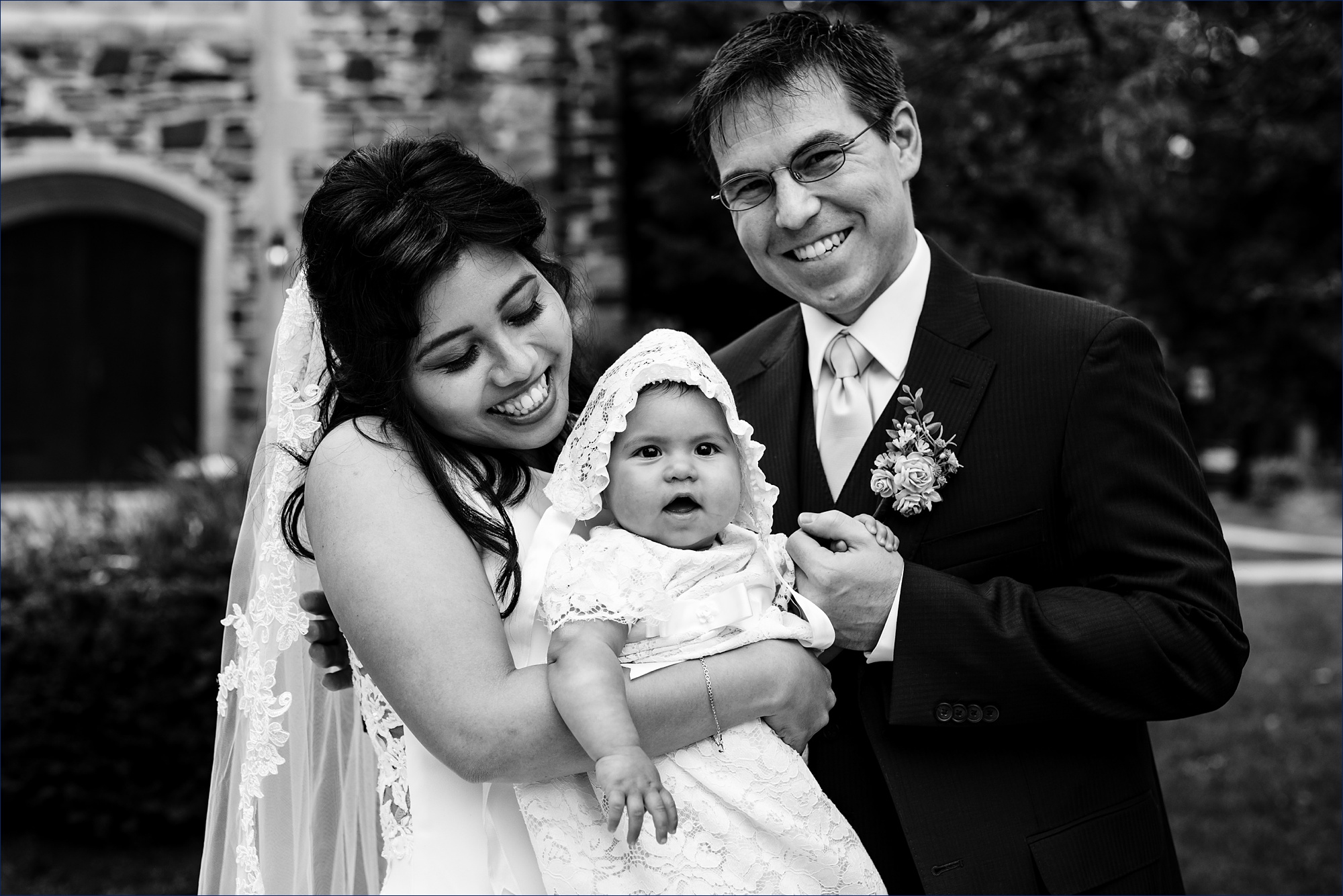 The newlyweds and their daughter after their Dartmouth NH wedding ceremony