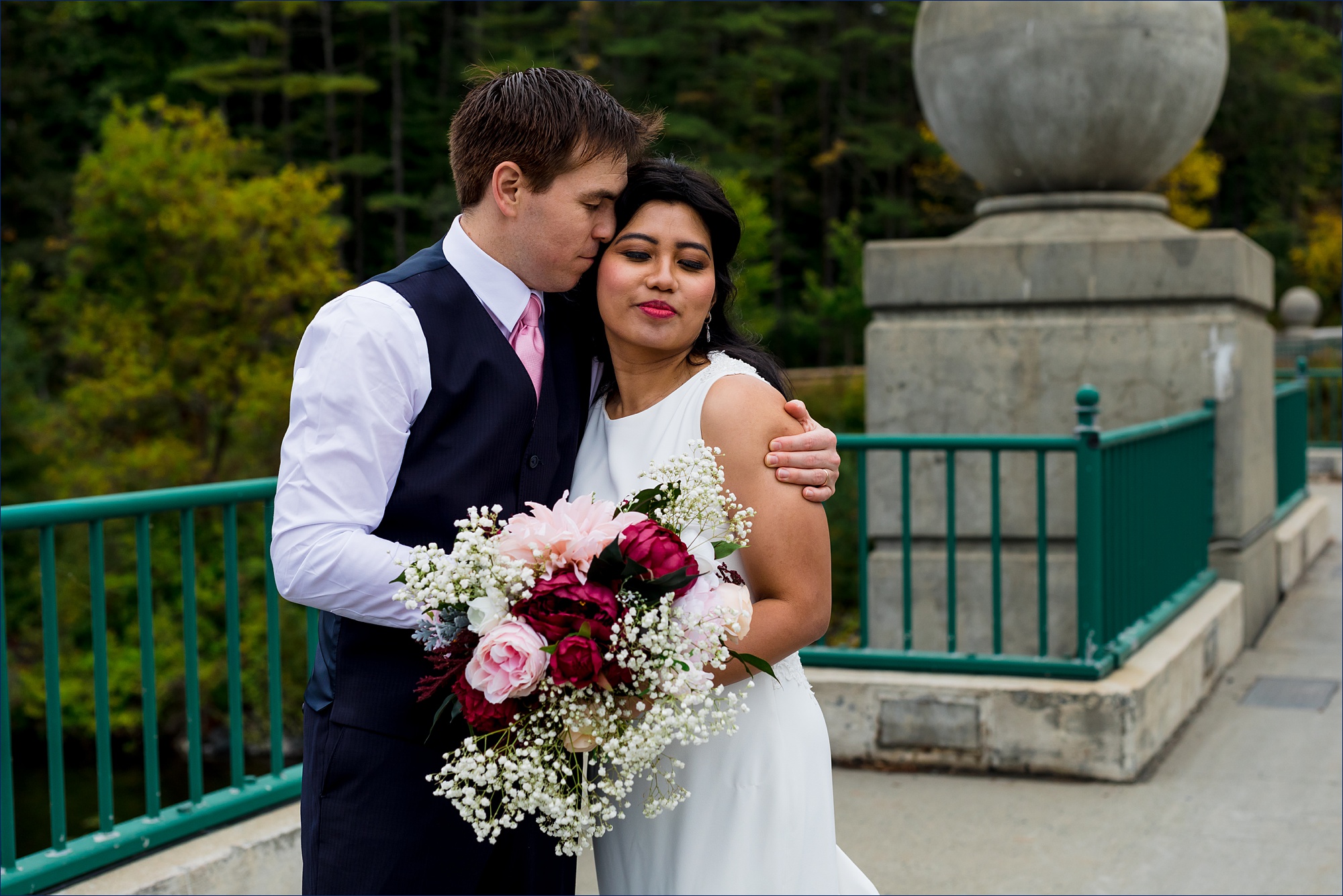 The couple enjoy the fall weather after their NH elopement in Dartmouth New Hampshire