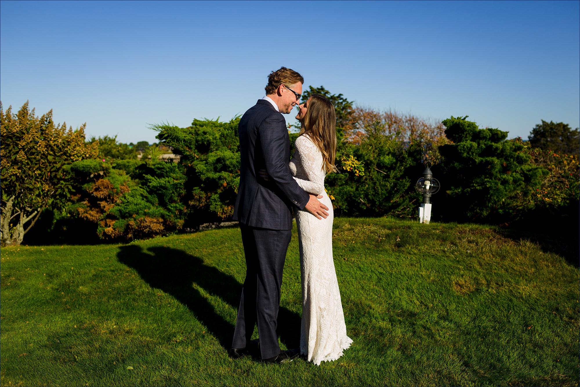 First look for the bride and groom out on the front lawn of Cape Arundel Inn in Maine
