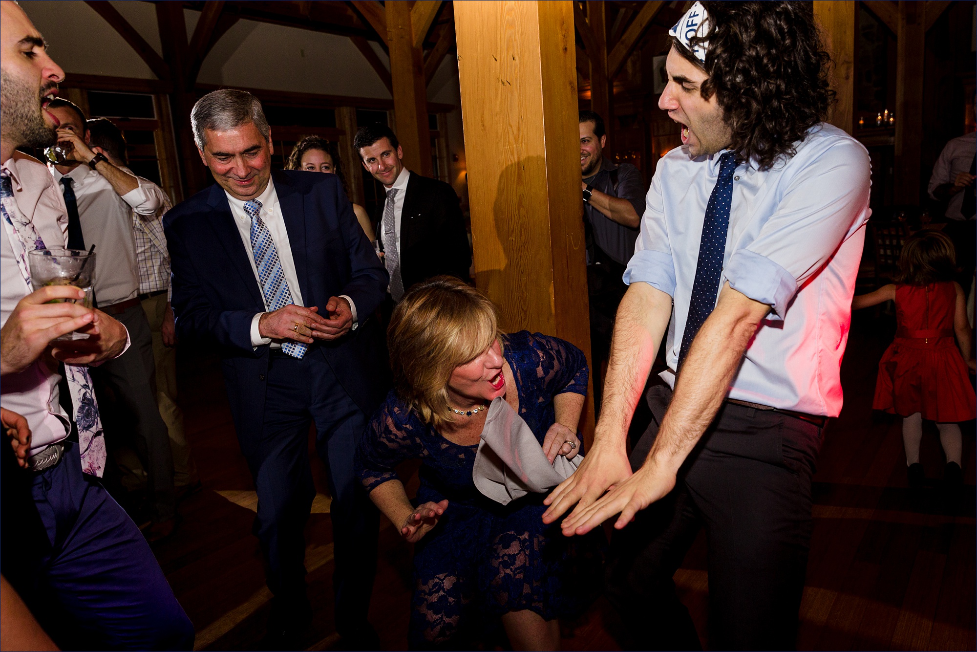 Guests get rowdy on the dance floor to some nasty songs at the southern Maine wedding day celebration