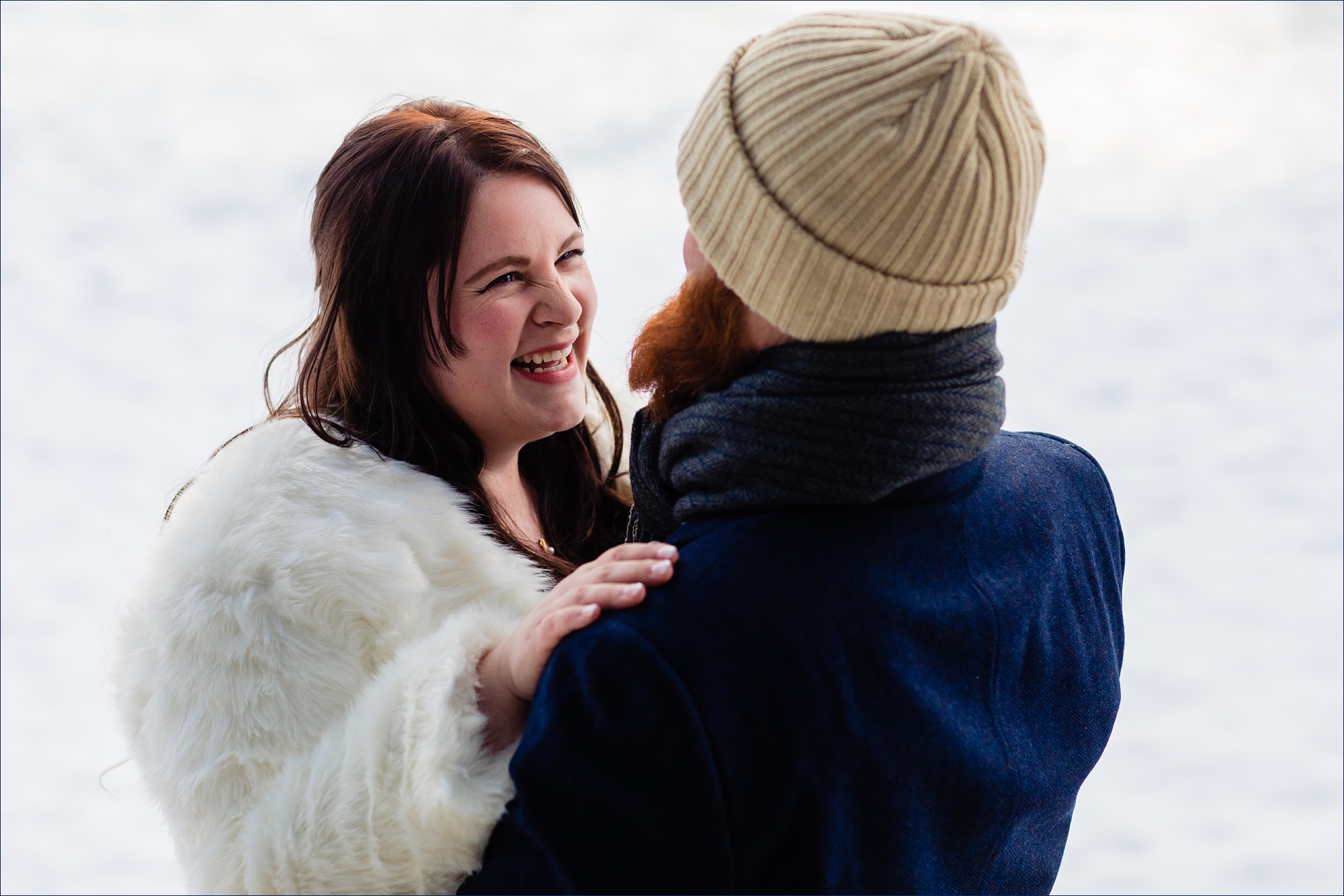 The bride and groom revel in their NH elopement day in winter