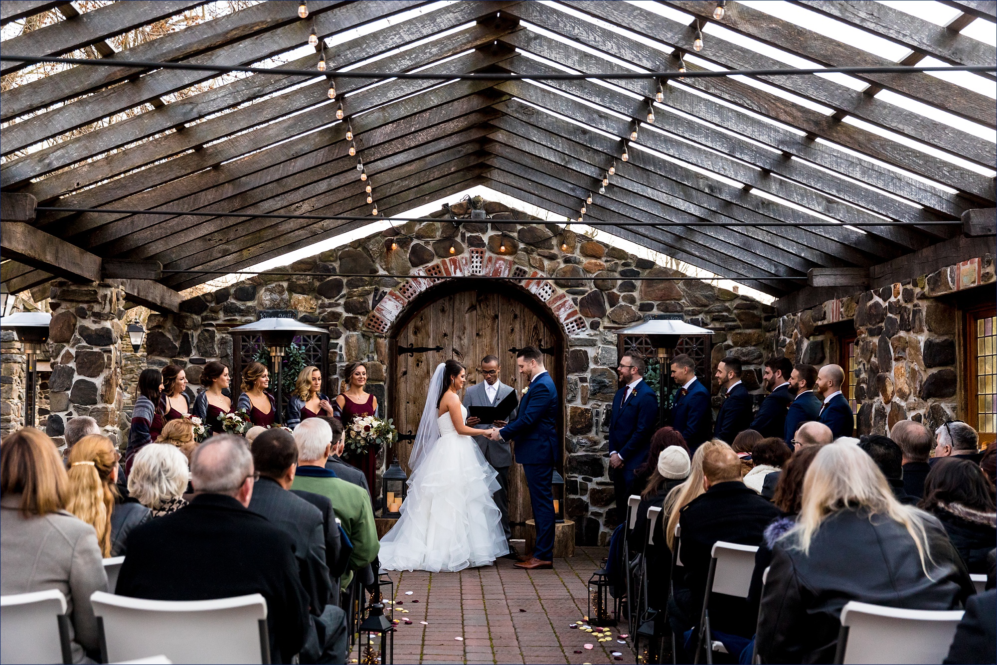 The wedding ceremony outside in February