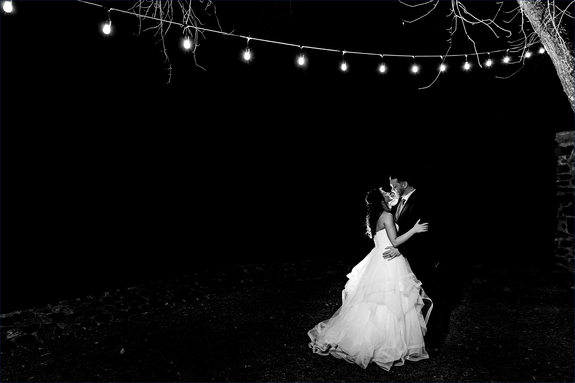 The bride and groom get outside for some night portraits on their wedding day