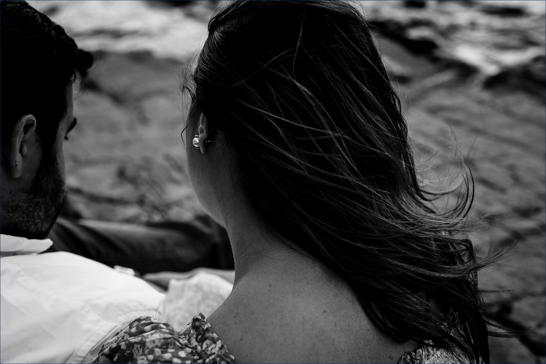 The bride with the wind in her hair in Maine