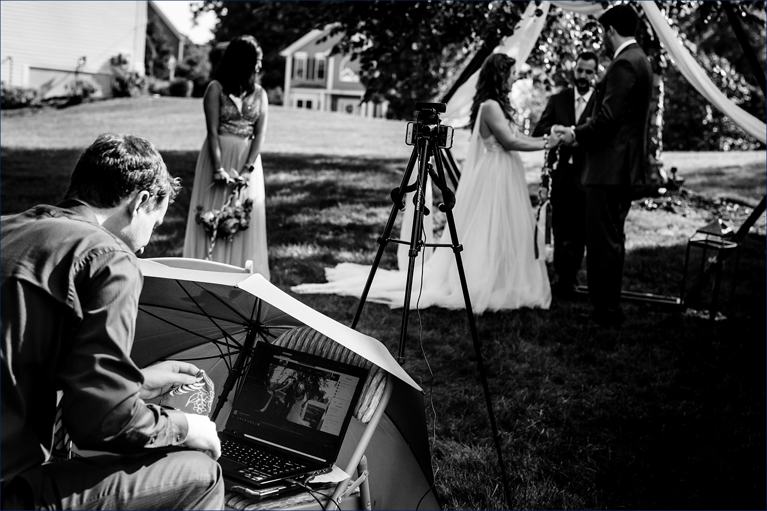 A Zoom wedding in Coronavirus times for the backyard intimate wedding in Andover MA