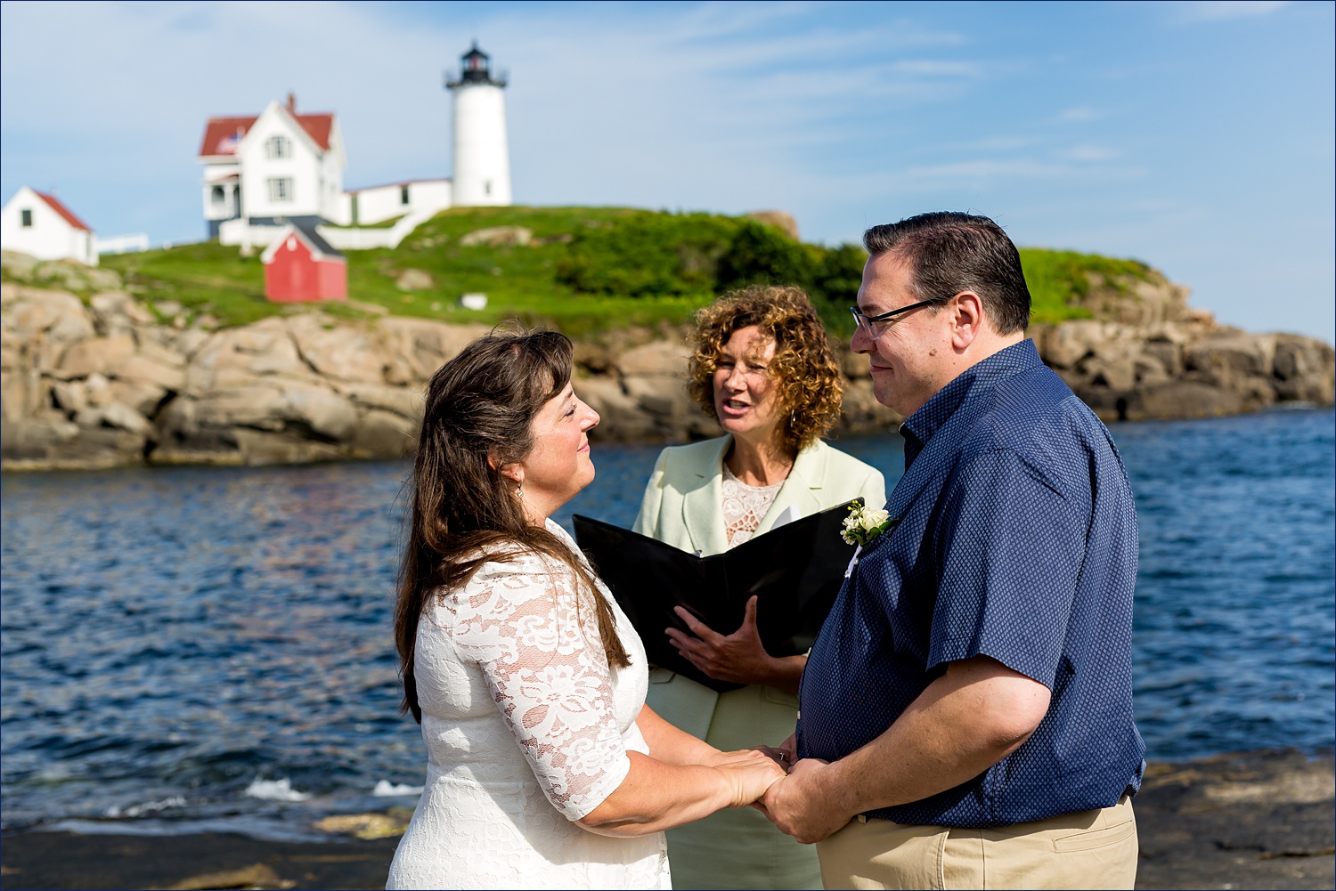 The elopement on the water in York Maine at Nubble Light