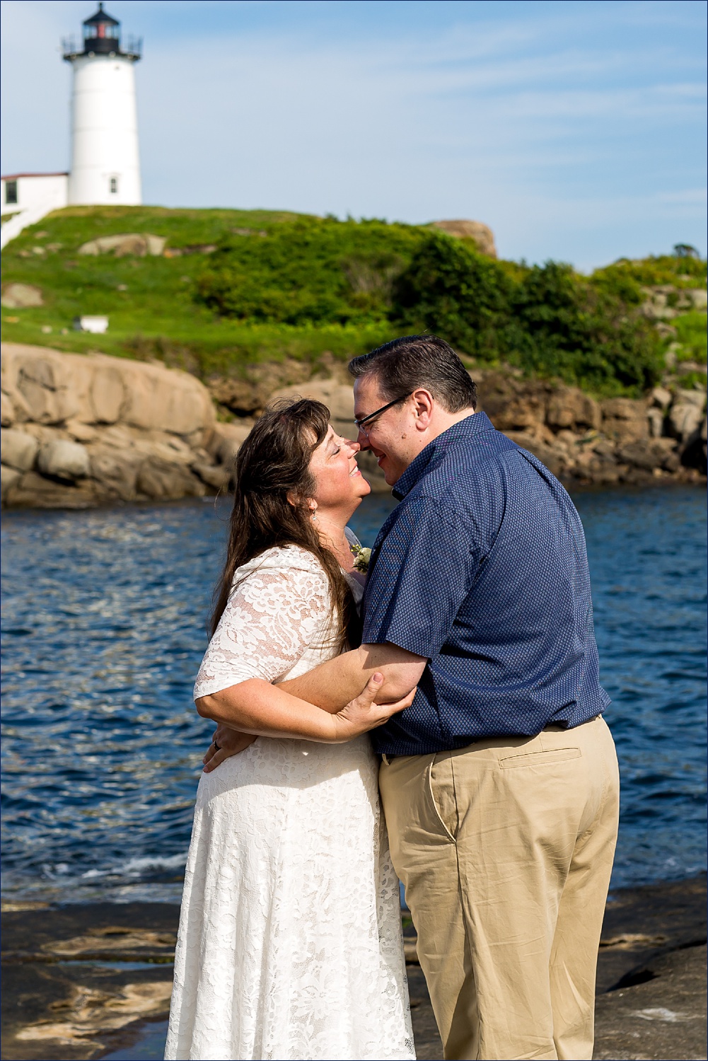A first kiss on the ocean in York Maine