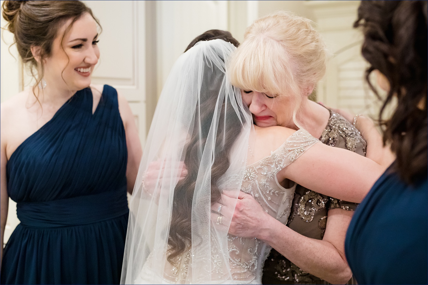 The mother of the bride tears up seeing her daughter all dressed for her NH wedding day