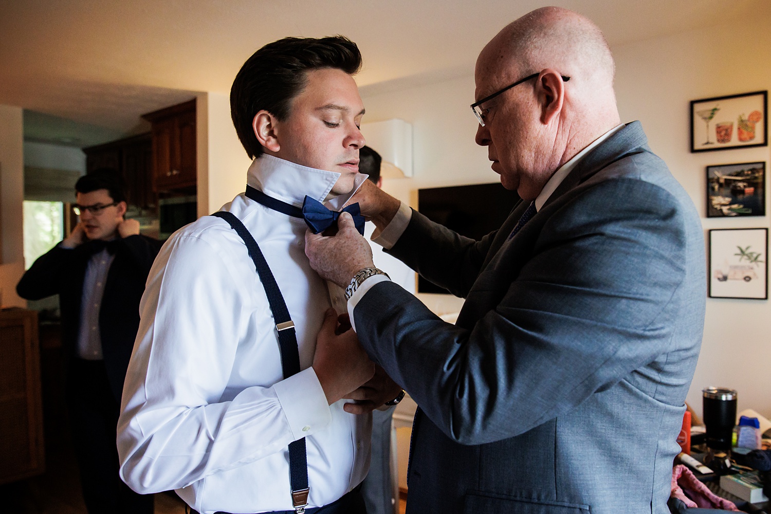 Getting ready with dad for the Maine elopement