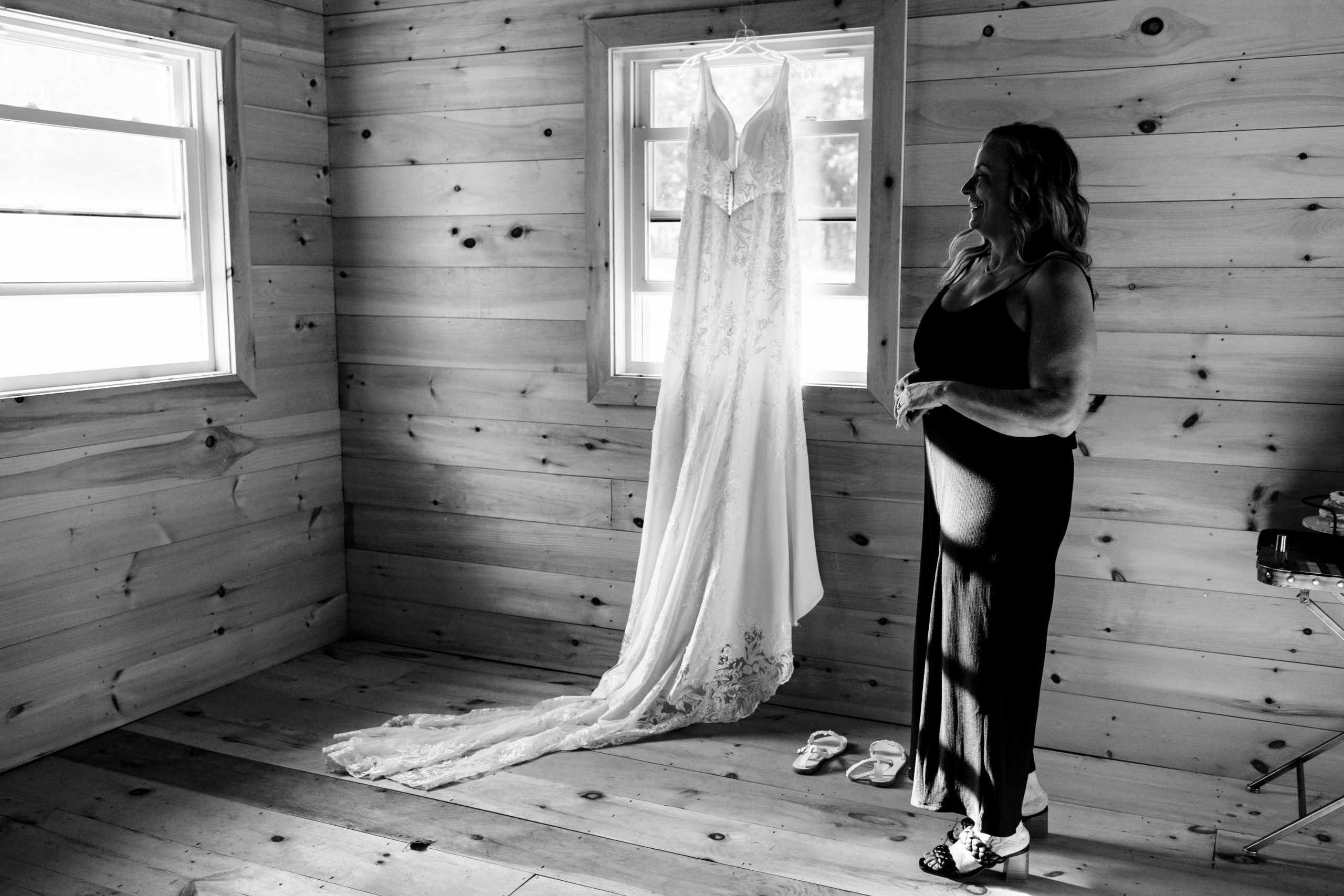 Mother of the bride and her daughter's wedding dress