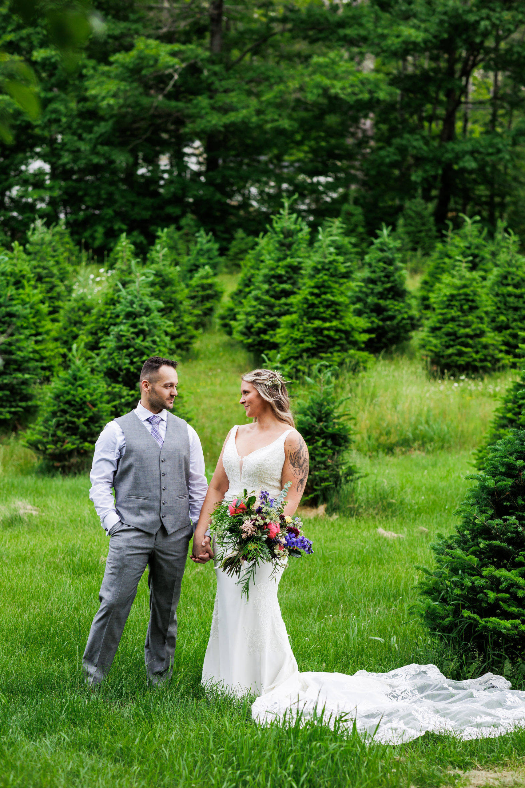 The couple and their wooded Lebanon Maine elopement