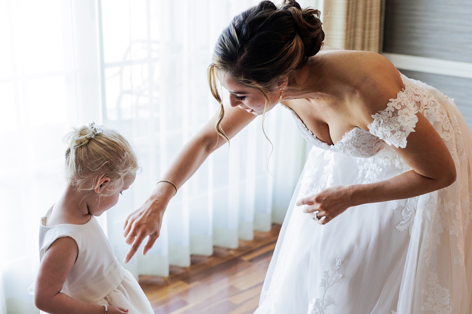Bride and flower girl on the wedding day
