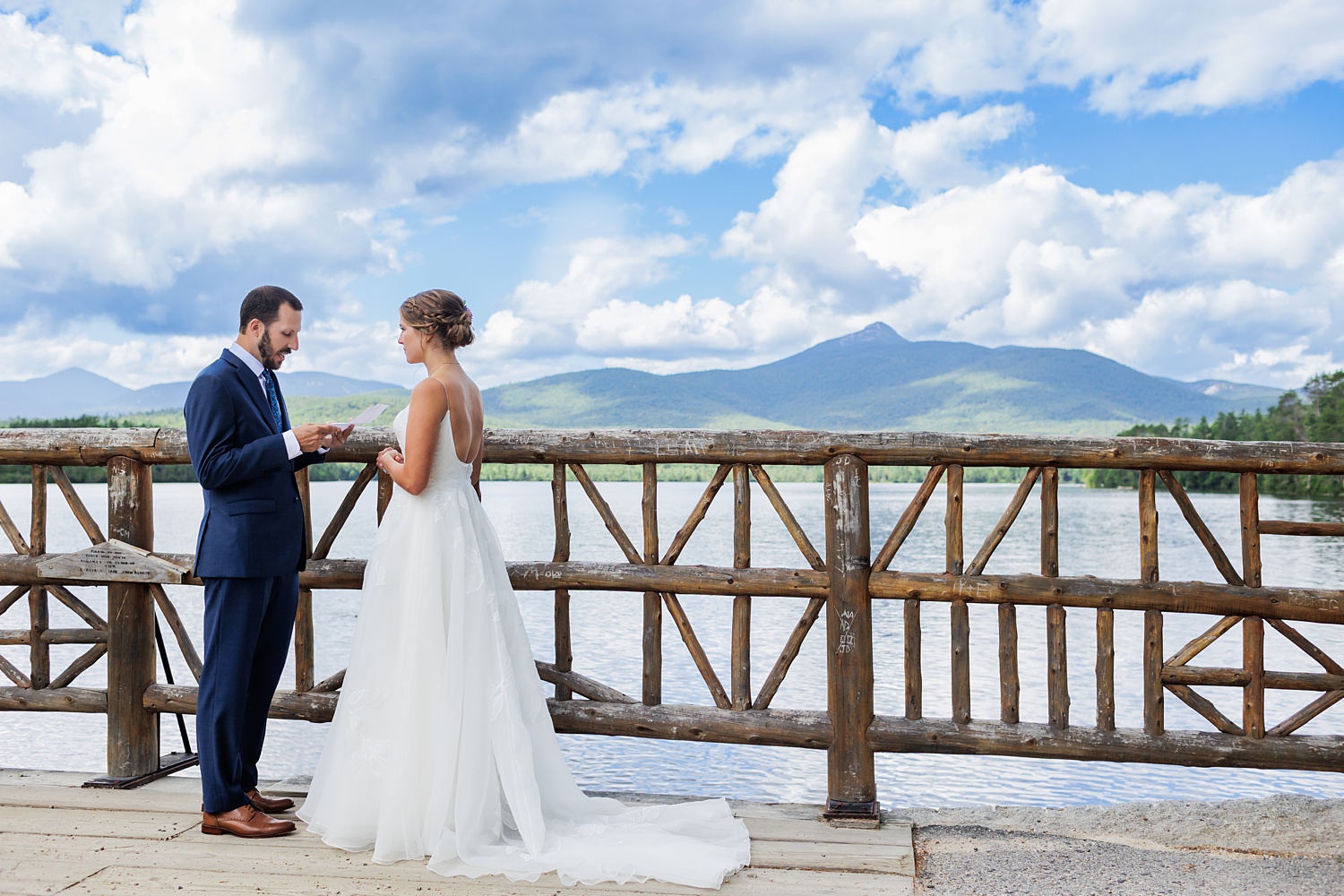 Listening to the groom's vows out by Lake Chocorua NH