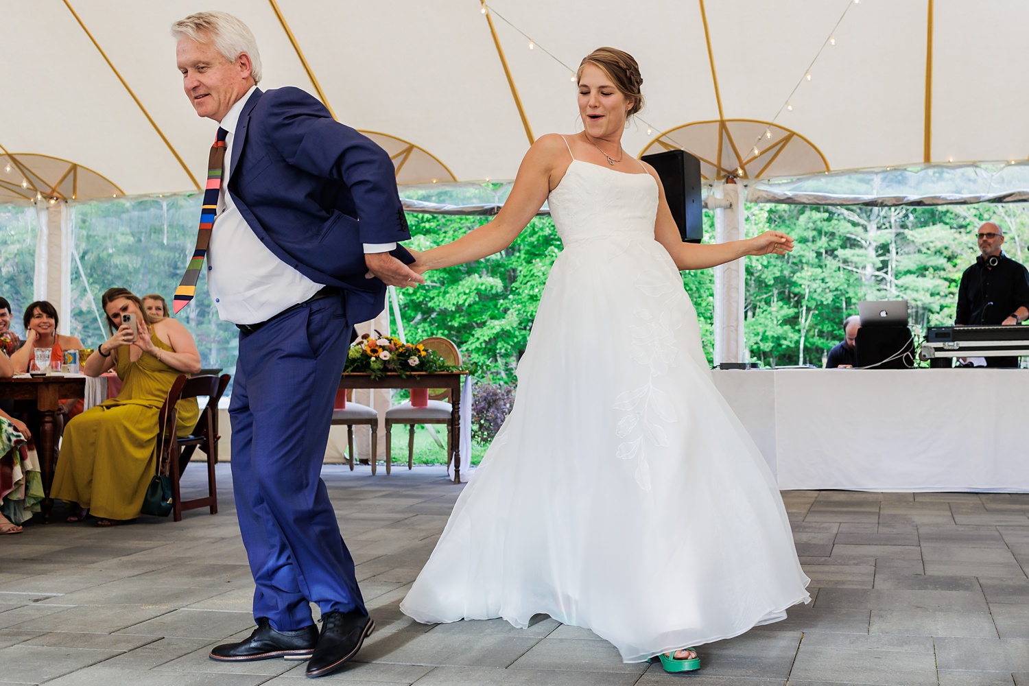 Dancing with dad at the wedding reception under the tent in New Hampshire