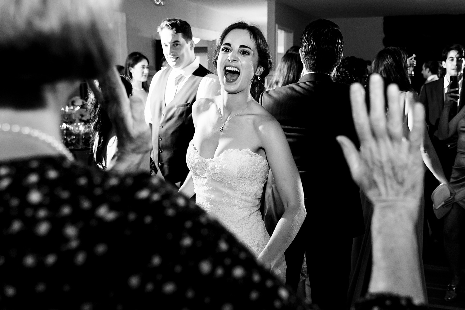 The bride exudes happiness on the wedding day