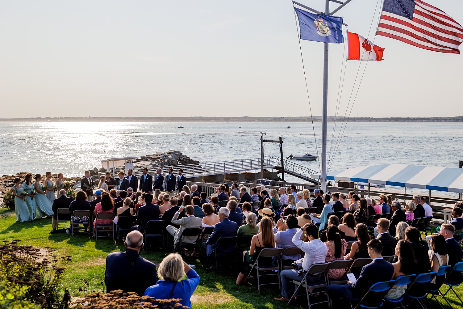 The wedding day ceremony at Prout's Neck Yacht Club in Maine