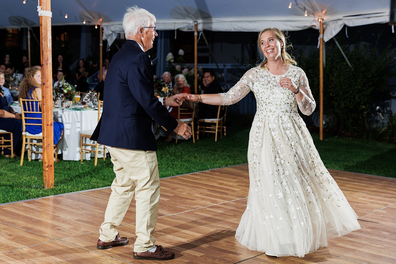 Father of the bride and his daughter dance at Prout's Neck Country Club Maine