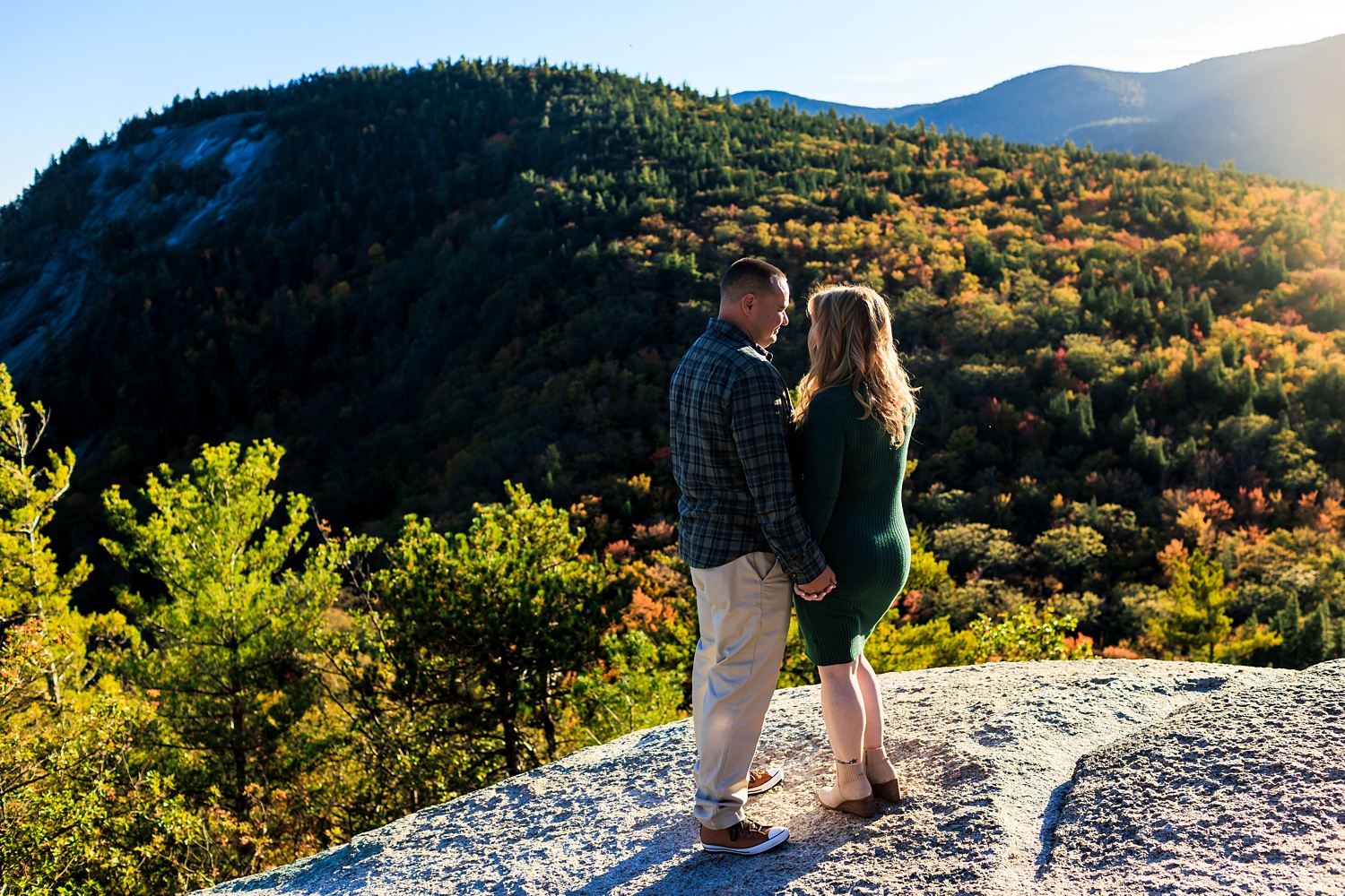 Looking out at the fall views up at Cathedral Ledge in the White Mountains of NH