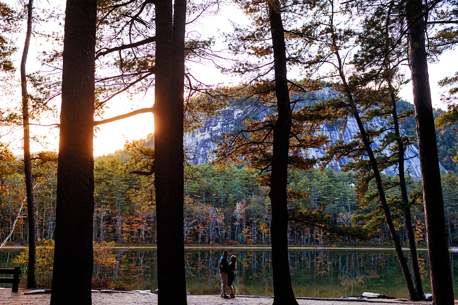 Standing out at Echo Lake Cathedral Ledge in NH during the fall sunset