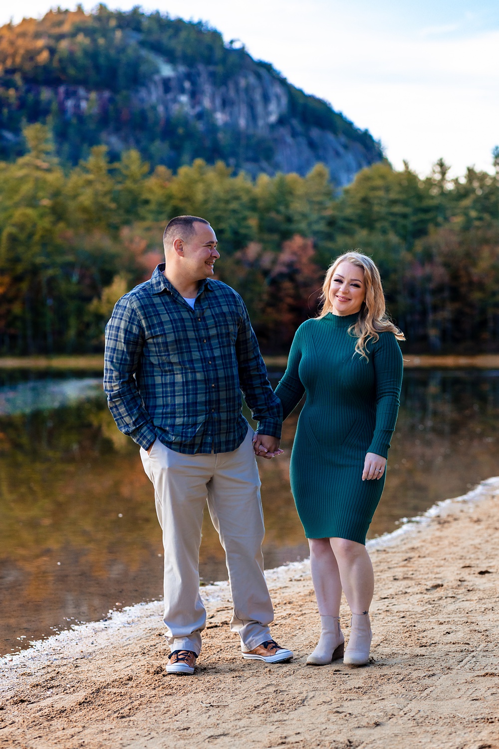 Smiling during their New Hampshire engagement session