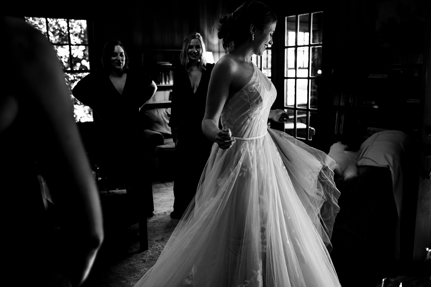 The bride spins in her wedding day dress