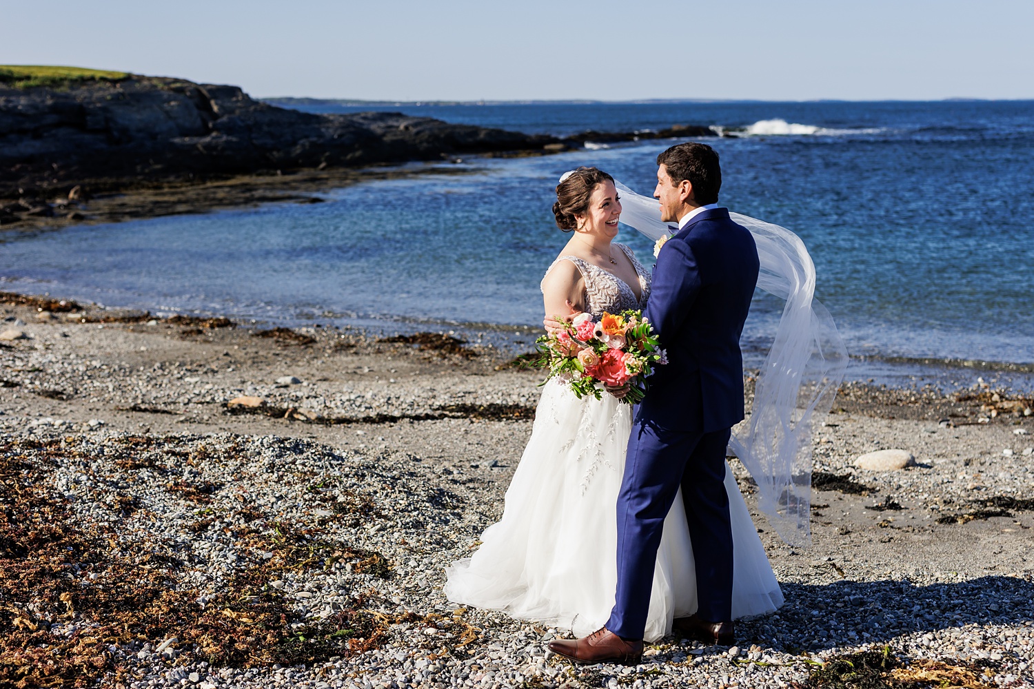 Trundy Point in Cape Elizabeth Maine with the bride and groom on their wedding day